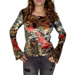 CLIO Vintage 90s Y2K Japanese Floral Velvet Velour Rhinestone Bell Sleeve Top M Size M Photo 0