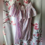 Primark NWT Off Shoulder Candy Pink Blue Pinstripe Cover Up Dress Size Small Photo 1