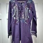Johnny Was BIYA x  | Purple 100% Cotton Embroidered Tunic Top Boho Soft | Small Photo 0