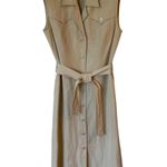 Escada Sleeveless Button Up Midi Shirt Dress Tie Waist Beige Women's Size 36/4 Photo 0