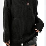 Women's Black Ripped Oversized Sweater Knitted Raw Trim Long Sleeve Photo 0