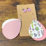 None Women's Lady Bug Studs Succulent Cactus Plant Dangle Earrings Set Pink White Photo 6