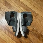 Eileen Fisher Leather Pewter Gunmetal Crisscross Straps Smart Sport Sandal Metallic zip open toe wedge platform coastal Photo 2