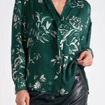 Elan  Green Floral Print Button Down Shirt(Size Medium) Photo 0