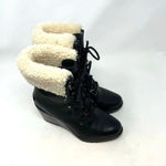 Sorel After Hours Lace Shearling Boot Black Leather Wedge Size US 6 Photo 6