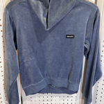 Kendall + Kylie Kendall Kylie Velour Funnel Neck Cropped Hoodie Blue XS Photo 0