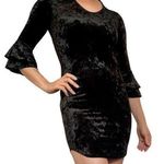 1990s Black Crushed Velvet Collar Keyhole Bell Sleeve Bodycon Sheath Mini Dress Size XS Photo 0