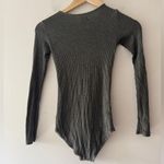 Aerie  Ribbed Olive Green Lace Up Long Sleeve Bodysuit Photo 2