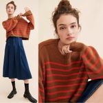 Free People  Easy Street Stripe Crop Pullover Sweater Brown Orange Large Photo 16
