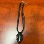 Green Brown Murano Style Glass Teardrop Pendant Necklace‎ Black Ribbon Cord Boho Photo 7