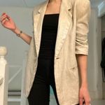 International Scene Vintage 90s Linen Blazer Jacket Size 7/8 Beige Tan Photo 4