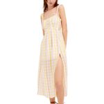 For Love & Lemons Yellow Pink and White Rue Midi Dress Photo 1