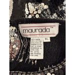 VTG Maurada Sequin Checkered Top Womens XL Black Silver Knit Glam Party Sweater Photo 4