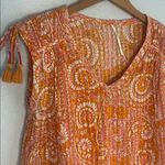 Anthropologie Terra Shirred Blouse Metallic Accent Tassel Tie Shoulder XS Orange Photo 4
