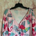 Unbranded Pink Floral Flamingo Print V Neck Ribbed Long Sleeve Top Size 4X Photo 1