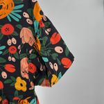 Entro  Floral babydoll Blouse M Black Orange Yellow Green colorful flowy silky Photo 3