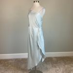 AQUA Satin One Shoulder High Low Cocktail Dress Blue Size 12 Thigh Slit Shift by Photo 1