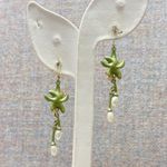 Woodland Whimsy Floral Drop Earrings with Teardrop Pearl Cottagecore & Fairycore Green Photo 1