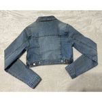 Judy Blue  Cropped Jean jacket Womens Large L Denim Biker  Embroidered Pockets Photo 1