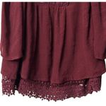 Tobi  M Cold Shoulder Lace Trim Blouse Maroon Flare Sleeve Boho Coquette Romantic Photo 10