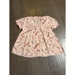 Rebecca Taylor Floral Tiered Blouse Top Roll Tab Sleeve Size M Paisley Pink Photo 1