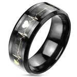 Gold Heart Beat Inlaid Center Black 316L Stainless Steel Band 8mm width size 7 Photo 0