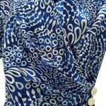 Handmade Vintage  Wrap Top Side Button Blue White Paisley Satin Small Photo 3