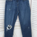 EXPRESS  Tuliped Zig Zag Raw Hem Mid Rise Crop Boyfriend Jeans Blue Size 8 Photo 0