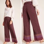 Anthropologie  Wide Leg Pants Size 4 Maroon Print Boho Flowy Casual Artsy Photo 1