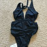 Cupshe NWT- Sold out on site! Mindful Solids Deep Onyx Plunge Black One Piece Photo 6