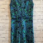 Talbots Women’s sleeveless v-neck mini blue/green peacock feather floral dress 8 Photo 2