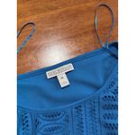 Dana Buchman Teal Lace Overlay Knit Top XL Short Sleeve Crew Neck Shirt Career Photo 2