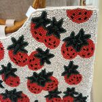 Sol and Mer beaded White and Red strawberry Embroidered Tote crossbody Bag Photo 2