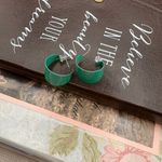 Vintage Green Enamel Half Hoop Earrings 80s 90s Retro Minimalist Photo 5