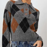 Rails Sweater Argyle Wool Gray Collared Polo Sweater Preppy Academia Size M Photo 0