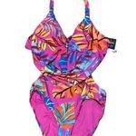 Bar III Paradise Palms Cowl Cutout Magenta Pink Floral One Piece Swimsuit NWT S Photo 1
