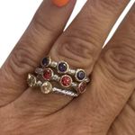 Silver Stacked Rings with Purple, Amber & Red Stones Photo 0