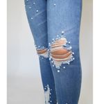 Casual Ankle Skinny Pearled Distressed Blue Jeans Size 5 Photo 3