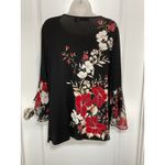Susan Graver  Black Floral Bell Sleeve Blouse Top XL Shirt Blouse Career Work Photo 4