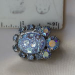Vintage Julianna D&E Floral Pressed Glass Clip On Earrings Blue Glitz Statement Photo 9