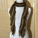 La Fiorentina 100% Acrylic Loose Knit Rolled Fringed Scarf Dark Autumn Colors Brown Photo 7