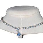 Vintage Royal Blue & Light blue Rhinestone Necklace Silver Tone Photo 4