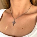 NEW Y2K Silver Pink Diamond Star Pendant Necklace Photo 2