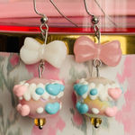 Cute Pastel Heart Earrings with Bow Pink Photo 0