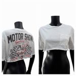 Garage  Cropped Graphic Tee Motor Show White Cotton Short Sleeve P/S Photo 1
