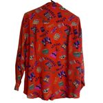 Womens Long Sleeve Silk Shirt Large Red Button Up Tribes Native American Sioux Photo 1