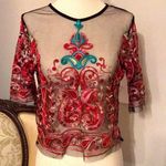 NWOT~ Beautiful Embroidered Mesh Top XS Red Photo 0