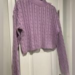 No Comment NWT  Size M Purple Lilac Cotton Cable Knit Mock Neck Cropped Sweater Photo 5