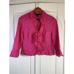 INC International Concepts Hot‎ Pink 100% Linen Ruffle Lightweight Jacket Medium Photo 2
