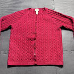 Lands' End  Medium Deep Red Cotton Cable Knit Fisherman Cardigan Sweater‎ Photo 0